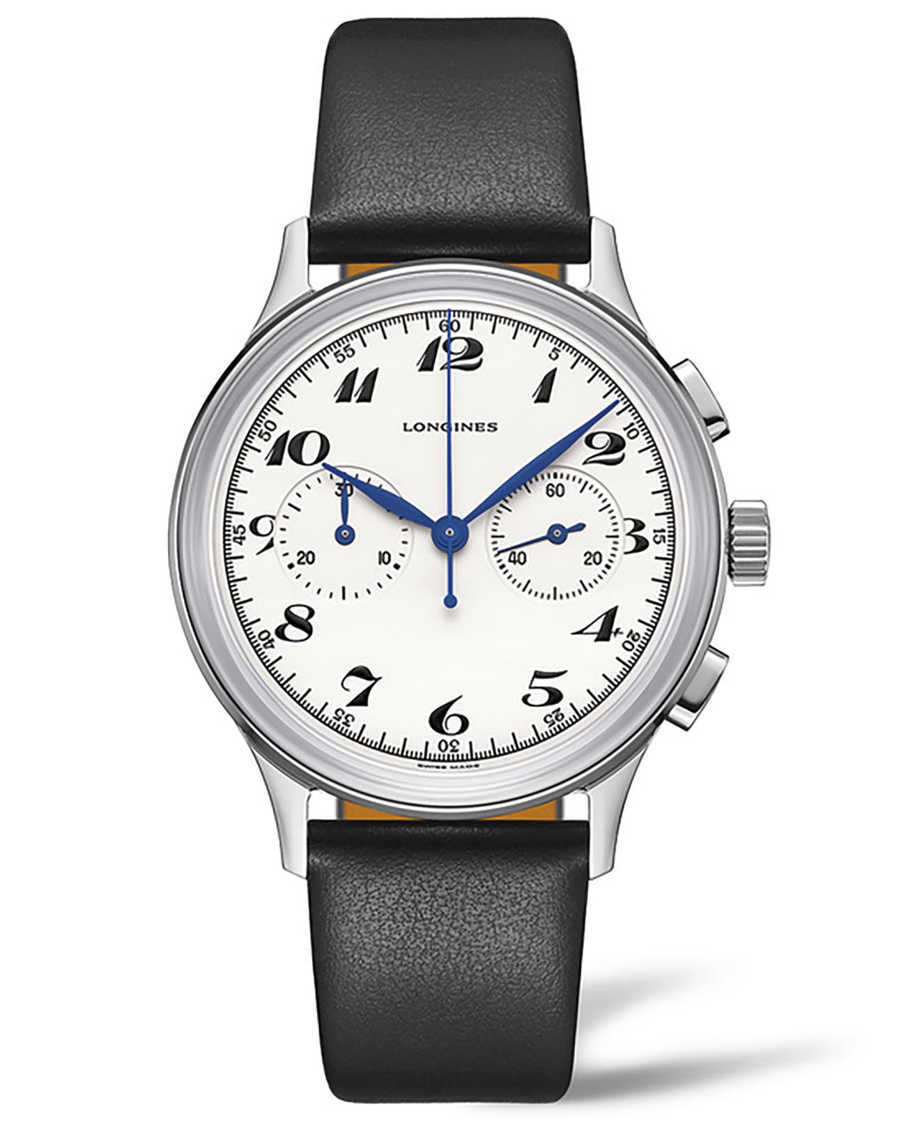 Longines Longines Heritage Classic L2.827.4.73.0  L28274730 механические мужские часы белый циферблат, браслет кожаный — вид спереди